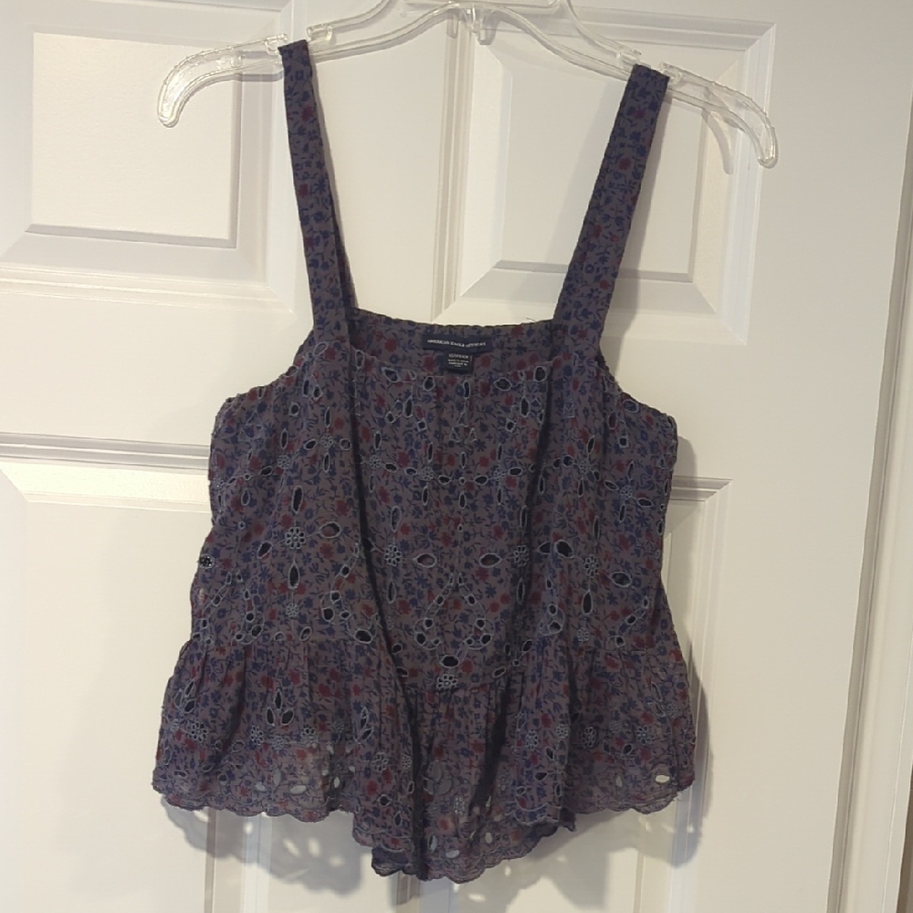 American Eagle Outfitters Purple Floral Ruffle Tank Top